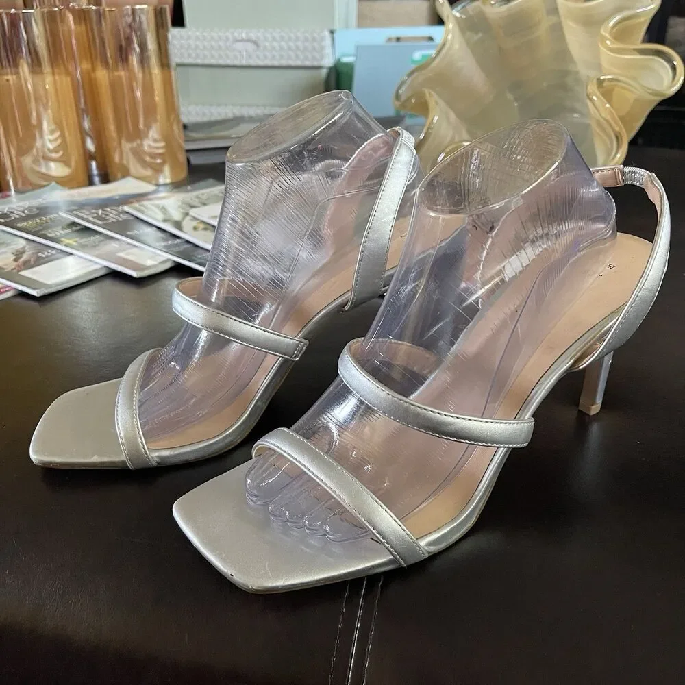 Women's Nala Pump Heels Silver- A New Day Size 11 Square Toe